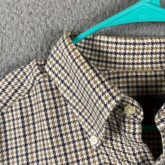 Johnston & Murphy Button Down Shirt Men's Large Brown Houndstooth Preppy Office - Picture 6 of 11
